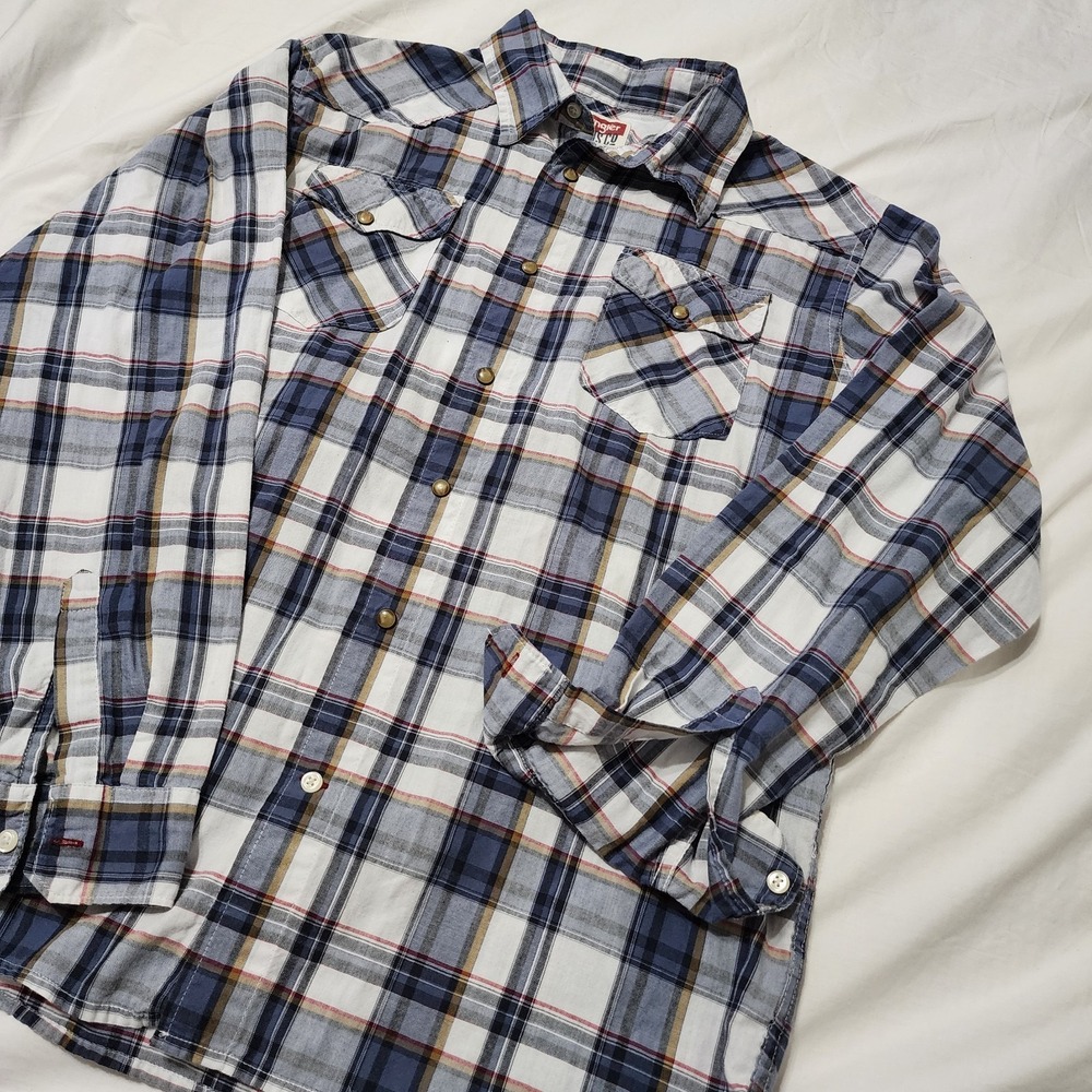Wrangler Mens Pearl Snap Western‎ Shirt Long Sleeve Size Large Cowboy Fine